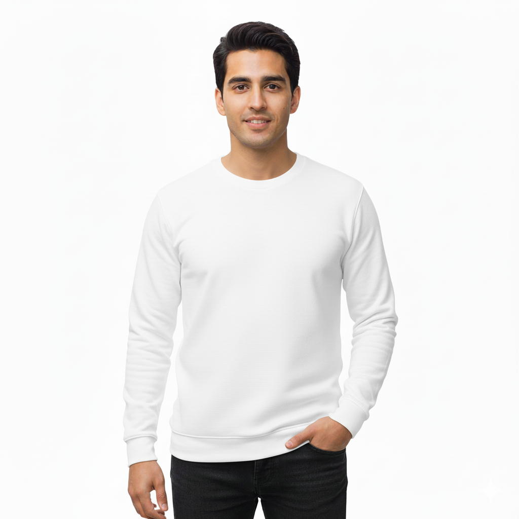 White Sweatshirt – Unisex Cotton Pullover Casual Wear by bdSylwear